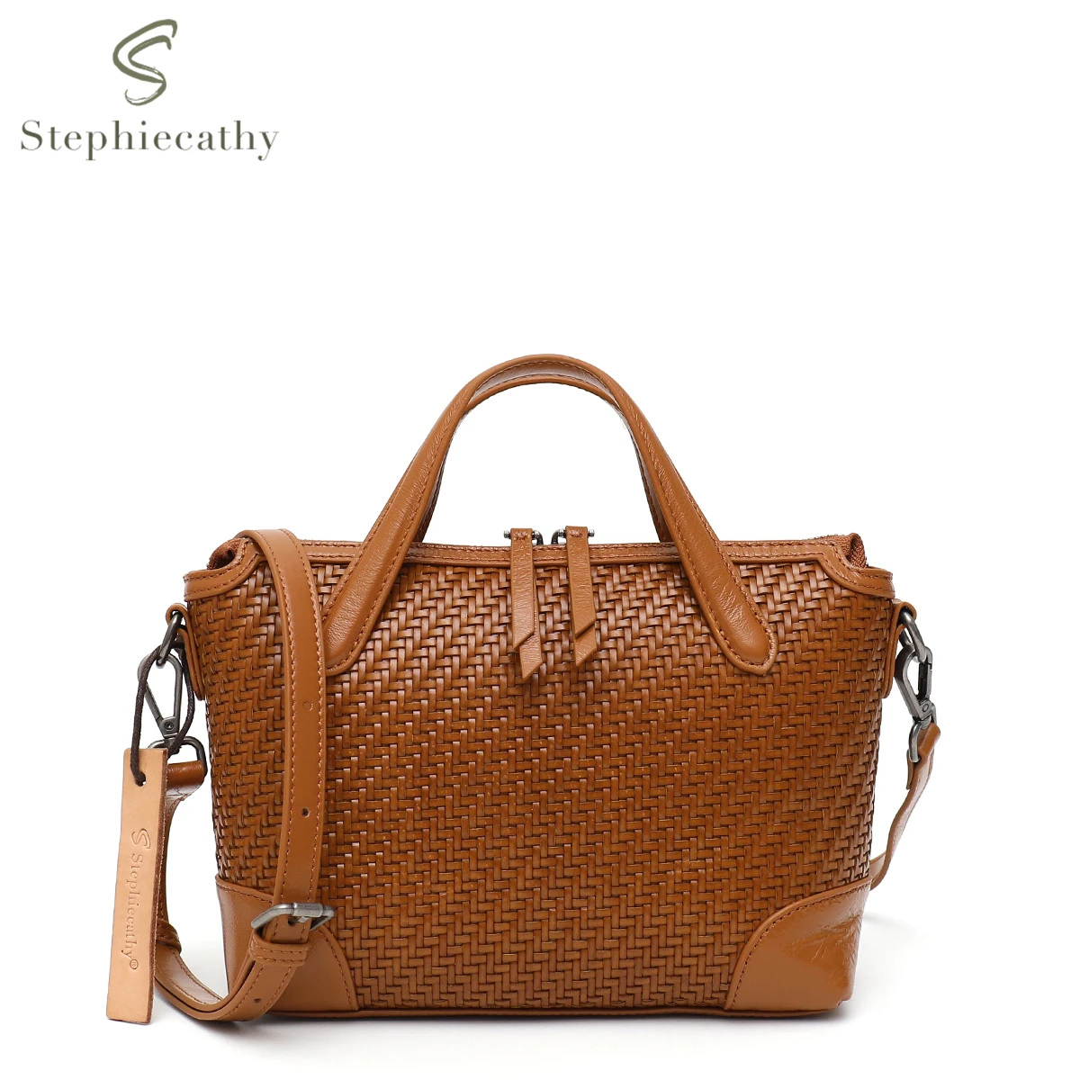 SC Vintage Genuine Leather Woven Top-handle Bag Women\'s Luxury Small Handbags Quality Handcrafted Casual Retro Cross body Bucket