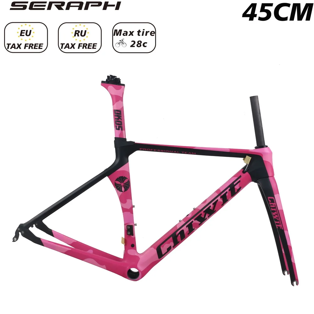 

OEM Camo Pink Design Rim Brake Carbon Aero Road Bike Frame TT-X1 Size 45cm Max Tire 700*28C