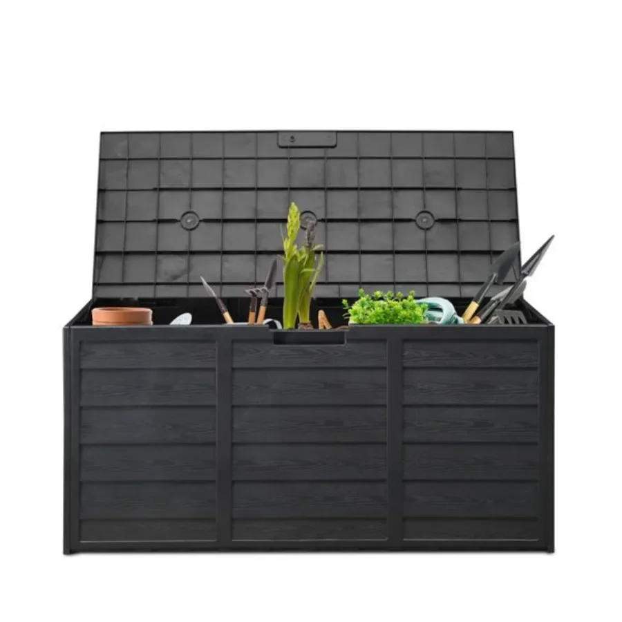 

75gal 280L Outdoor Garden Plastic Storage Deck Box Chest Tools Cushions Toys Lockable Seat BLACK