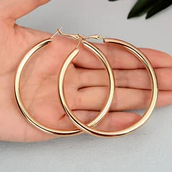 New Minimalistic Big Smooth Metal Round Hollow Hoop Earrings for Women Men Statement Circle Earrings Trendy Simple Ear Jewelry