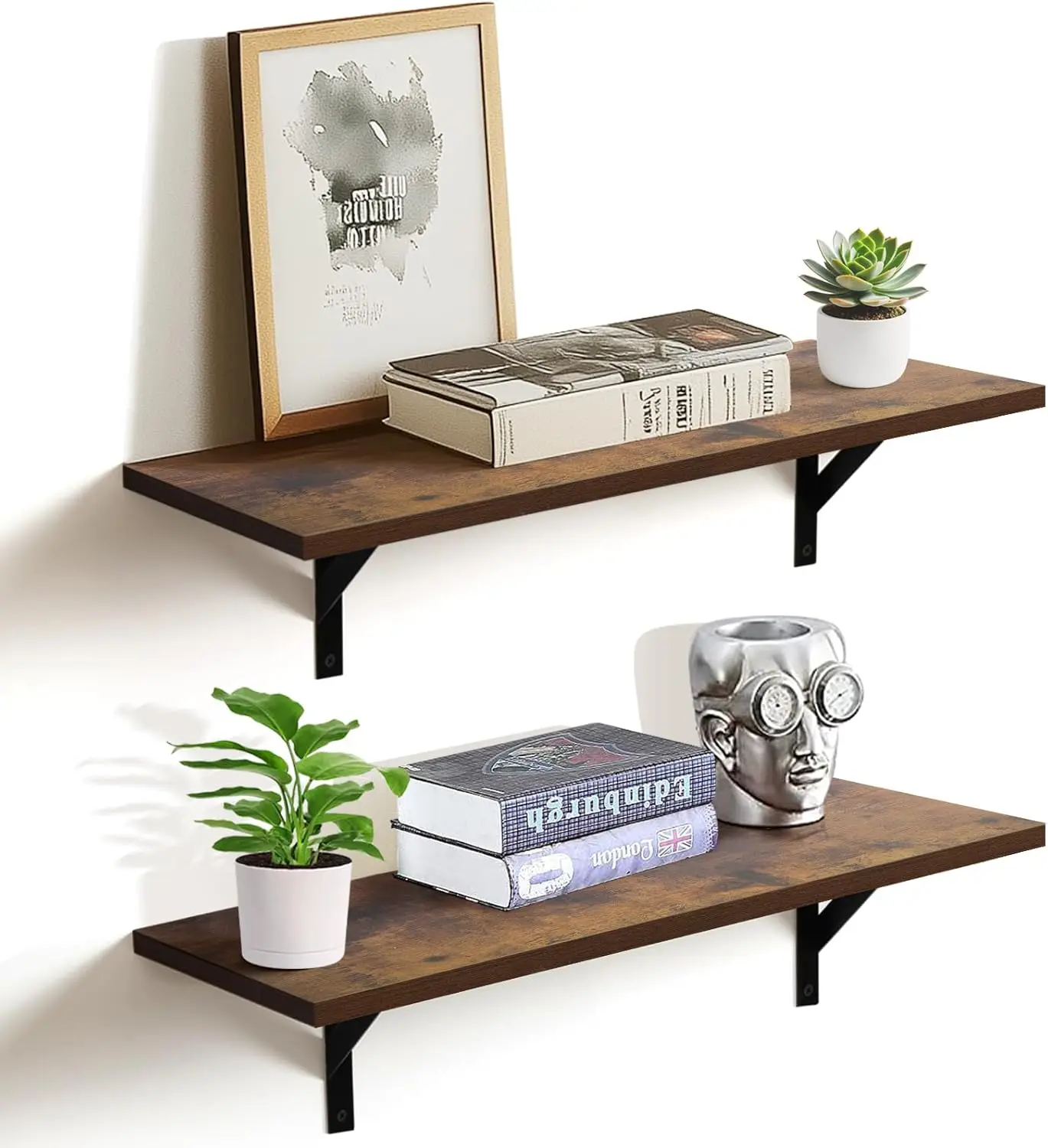 

Heavy Duty Long Wall Shelves Set 2, Floating Shelves Wall Mt with Industrial Brackets, 40lbs Cap Shelves for...