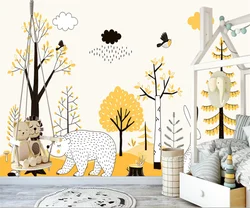 Customize any photo mural Nordic cartoon forest animals children's room background wall decoration wallpaper mural