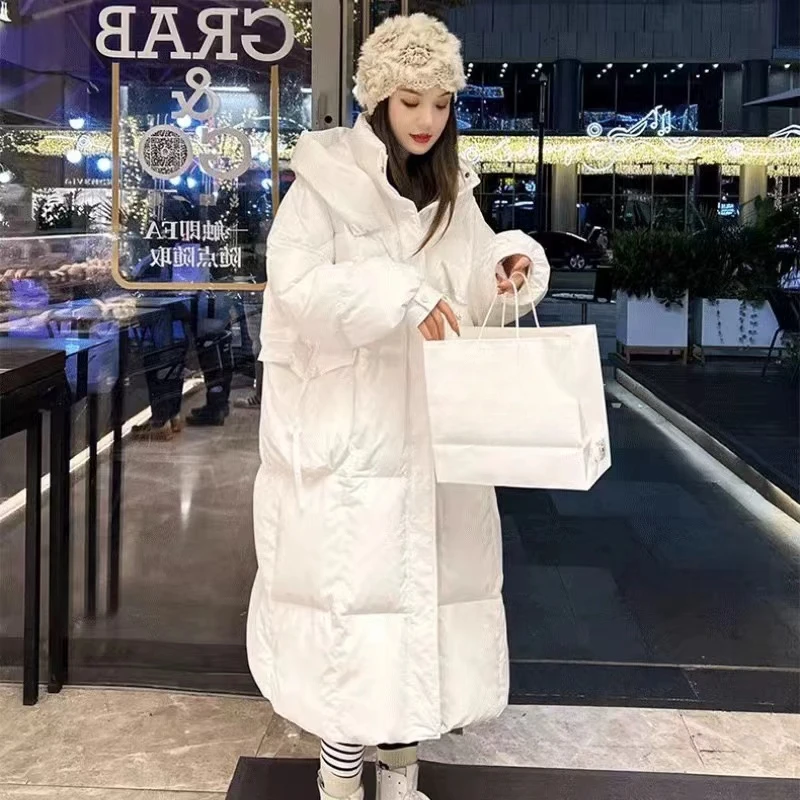 

Long Winter Coat Female 2024 New Puffer Coats Hooded Color Blocking Loose Parker Drawstring Korean Outwear Fashion Women Jacket