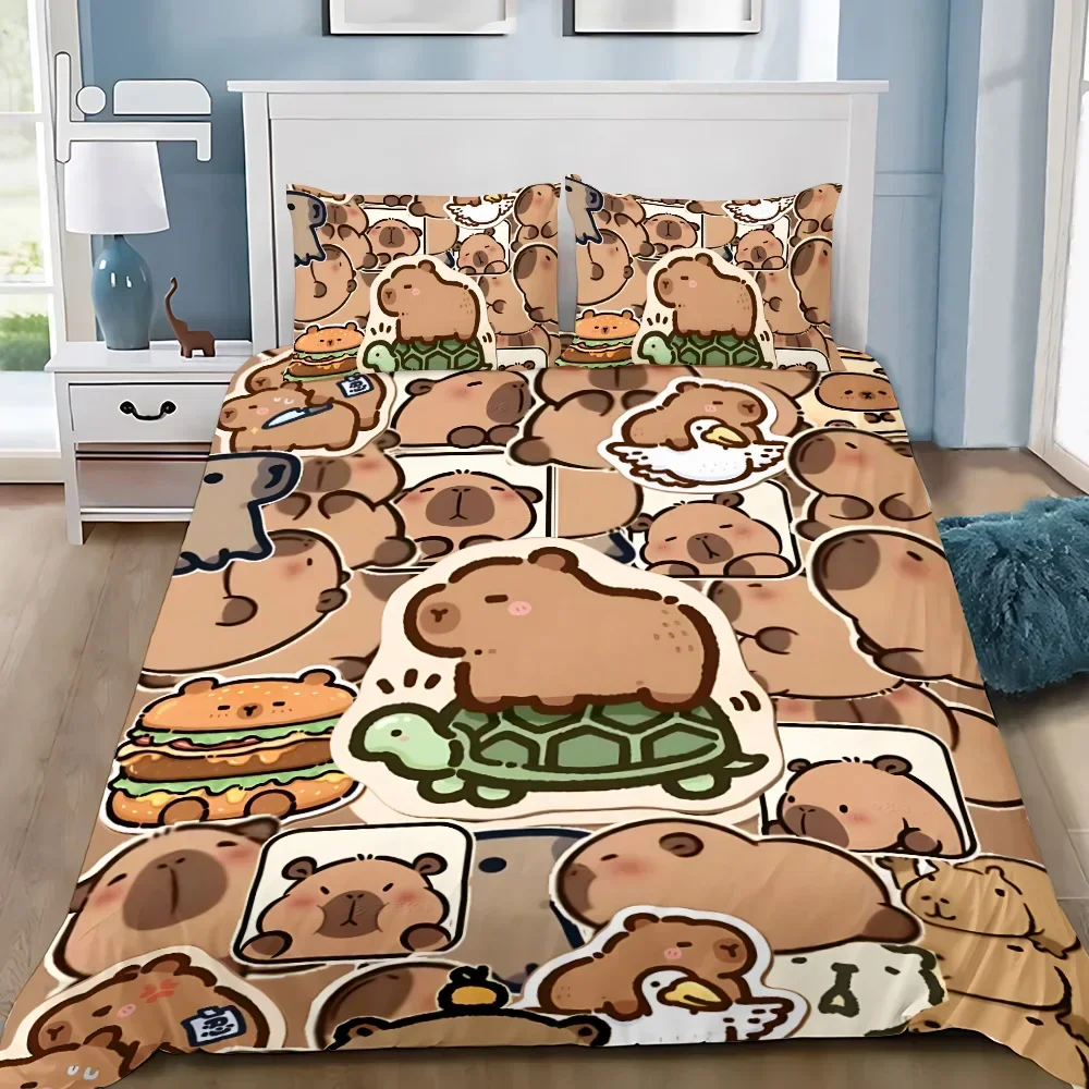 

3pcs Cute Capybara Duvet Cover Cartoon Animal Pattern Bedding Set Boy Girl Bedroom Decoration Children Gift Single Large Size