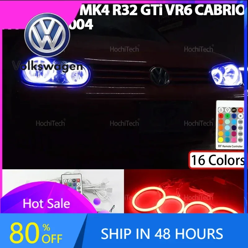 

Новинка 2026 года: Комплект RGB-кольцевых фар Angel Eyes из хлопка, 16 цветов, для Volkswagen VW Golf MK4 R32 GTi VR6 CABRIO A4 1998-2004