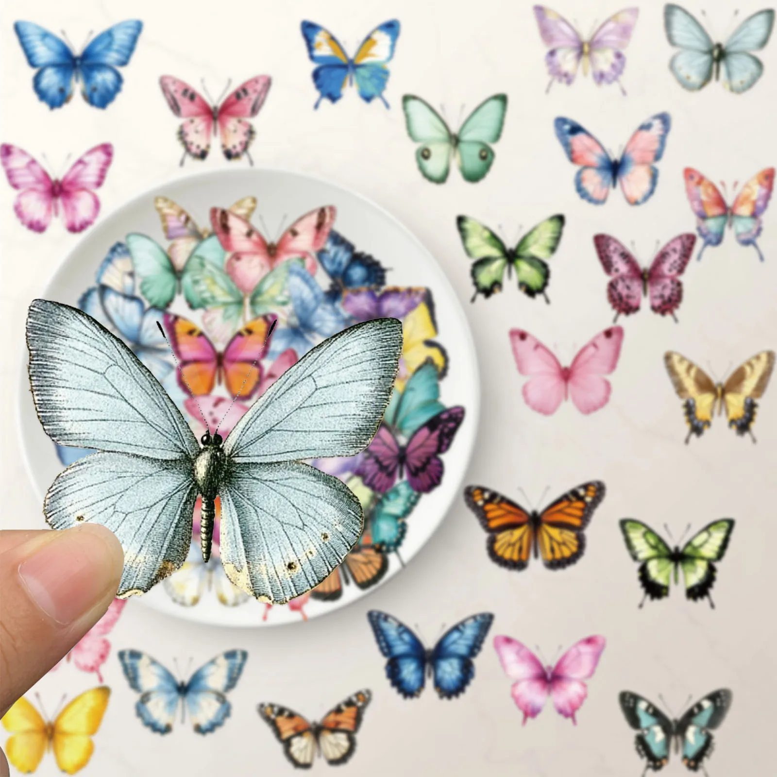 50pcs Transparent Colorful Butterflies Stickers Decals for Nature Scrapbook Supplies Journal Bullet Laptops Kids Paper Crafts