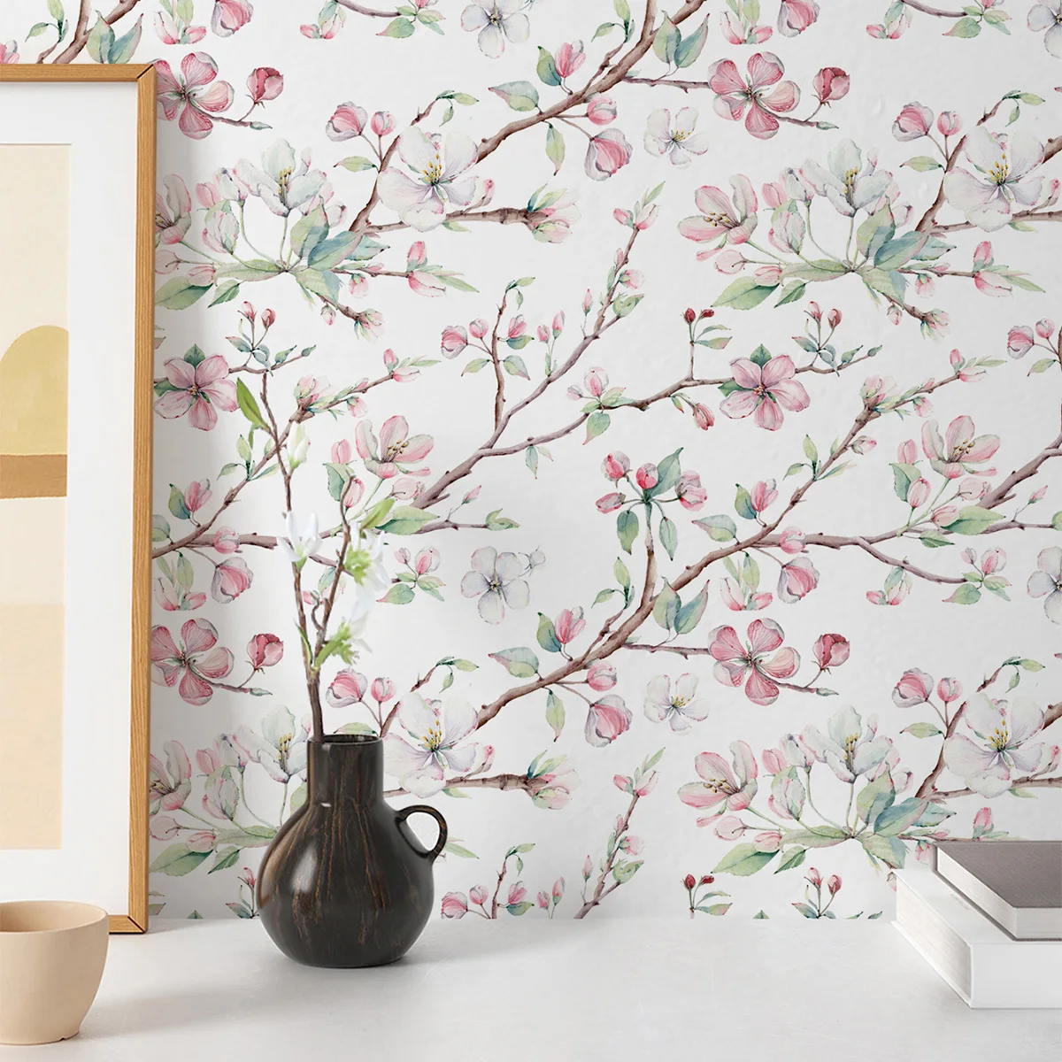 Pink Floral Wallpaper Peel and Stick Peach Blossom Contact Paper for Cabinet Removable Self AdhesiveWall Mural Bedroom Bathroom