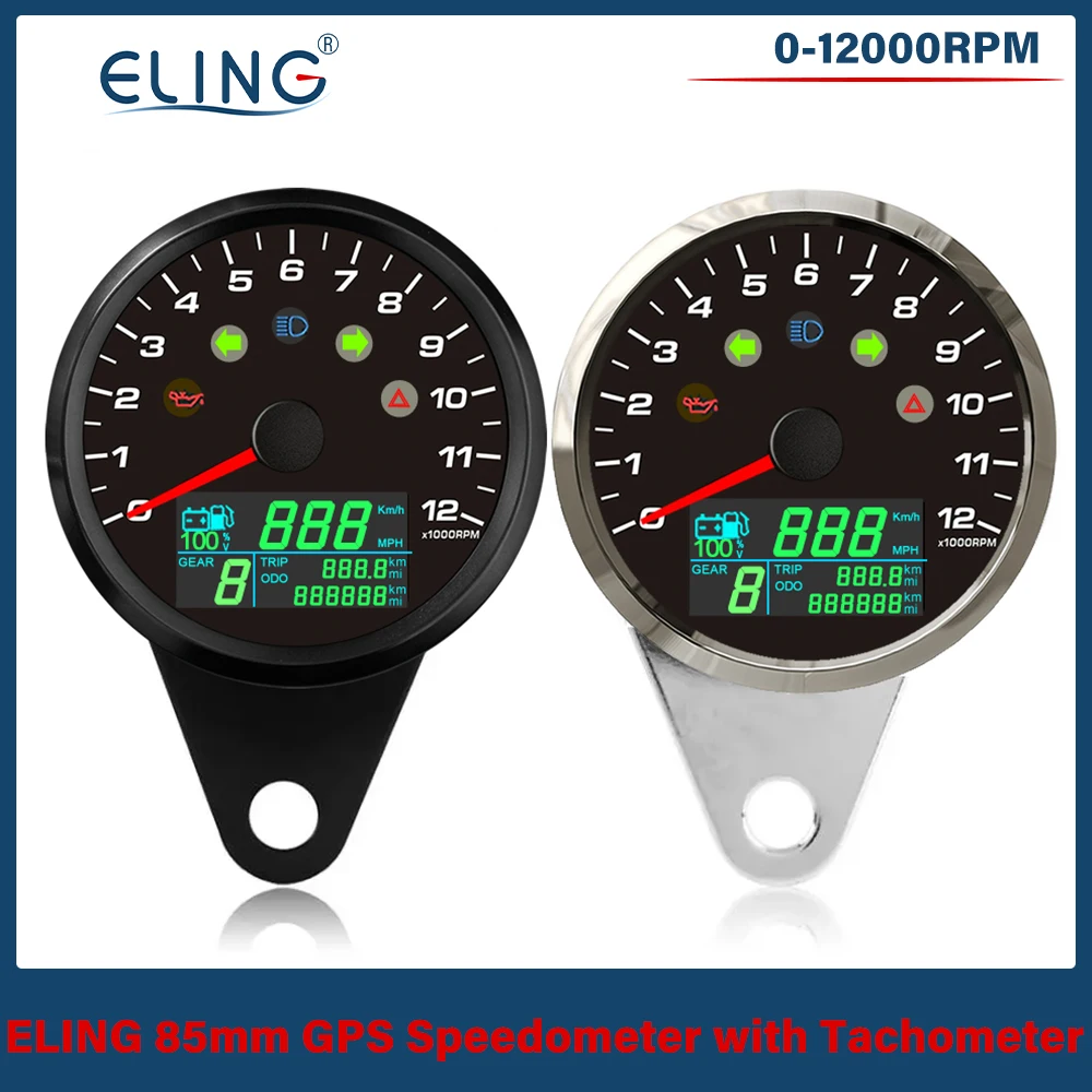 

Motorcycle Universal 85mm GPS Speedometer 0-299KM/H MPH with 0-12000RPM Tachometer Tripmeter 0-999.9 Odometer Gear 12V 24V