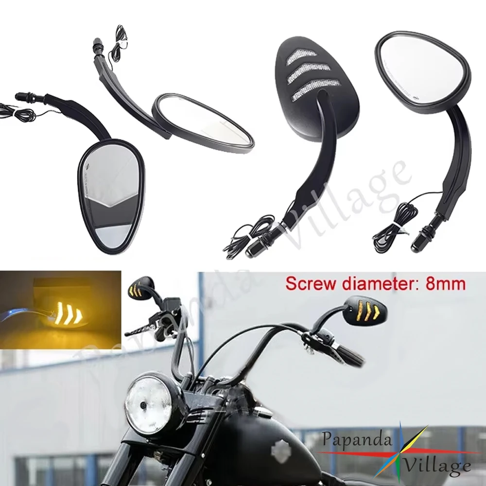 

Мотоциклетные зеркала заднего вида со светодиодным указателем поворота, боковое зеркало для Harley Dyna Super Glide Convertible Custom FXD Wide Glide