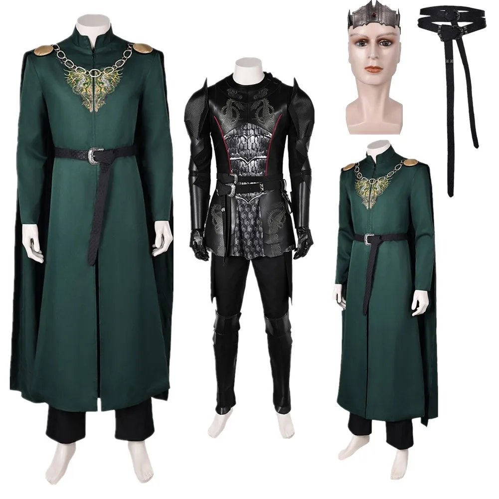 Halloween King Aegon Dragon Cosplay Green Cloak Set Belt Male Costume Adult Men Dragon Prince Outfits Carnival Suit