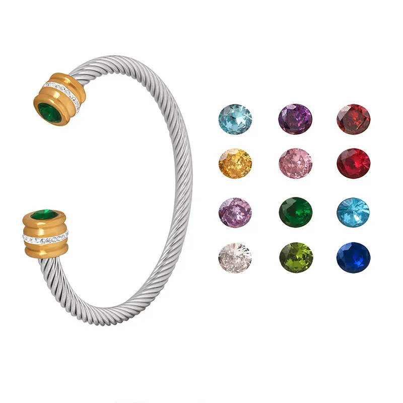 Silver Color Stainless Steel Bracelet Bangles With Colorful Zircon For Women No Tarnish Multicolor Women\'s Hand Bracelets Bangle