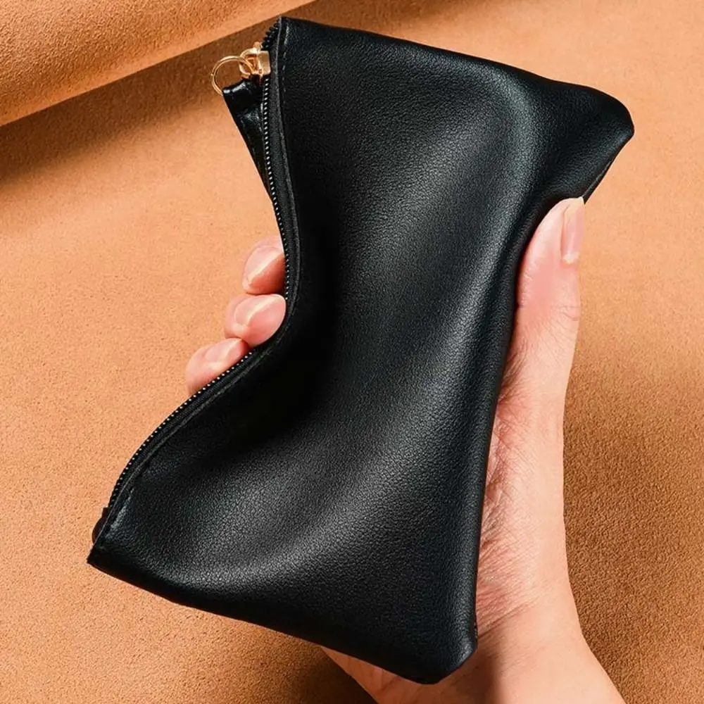 Simple Korean Style Zipper Coin Purse Wallet Coin Purse Small Item Bag PU Solid Color Double Pouch Wallet Outdoor