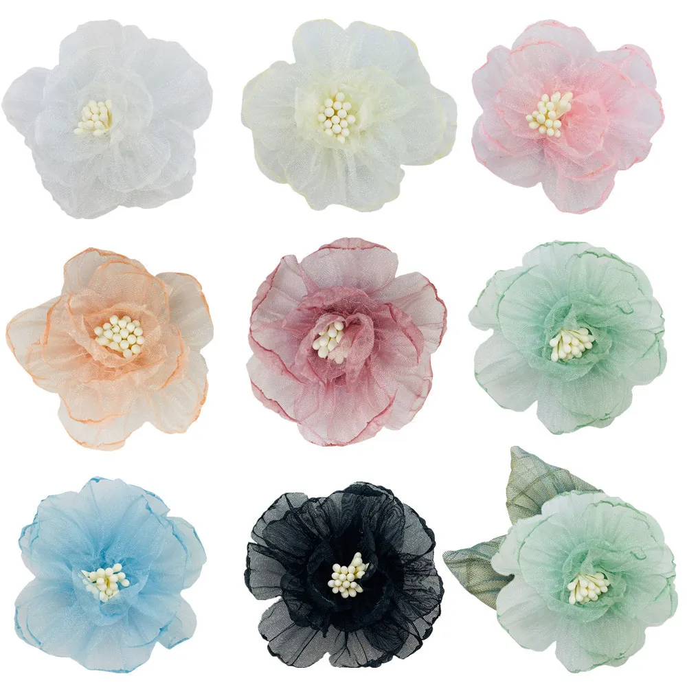 

5cm Mini Burnt Edge Flower Hot Selling Organza Baked Edge Rose Clothing Headwear Accessories DIY 600Pcs