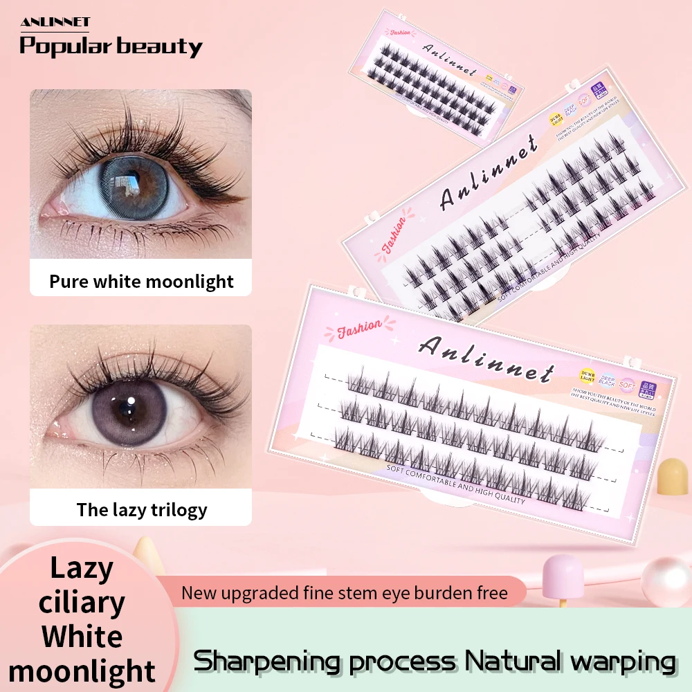 Anlinnet 3-Row Natural Individual Cluster lashes Little Demon  Lazy Man make up False eyelashes，woman lash extension supplies