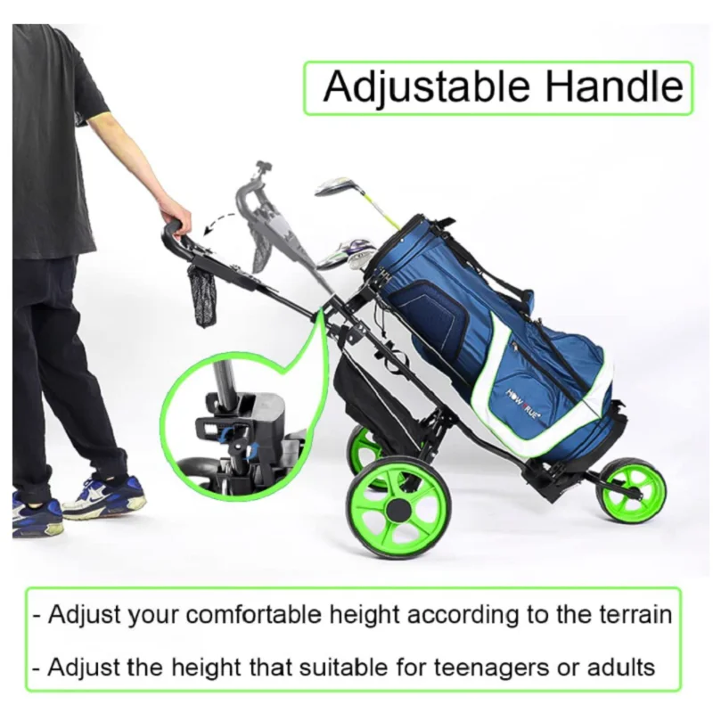 HOW TRUE Golf Push Cart, 3 Wheels Folding Golf cart with Foot Brake & Phone Holder & Waterproof Cooler Bag, Portable Lightweight