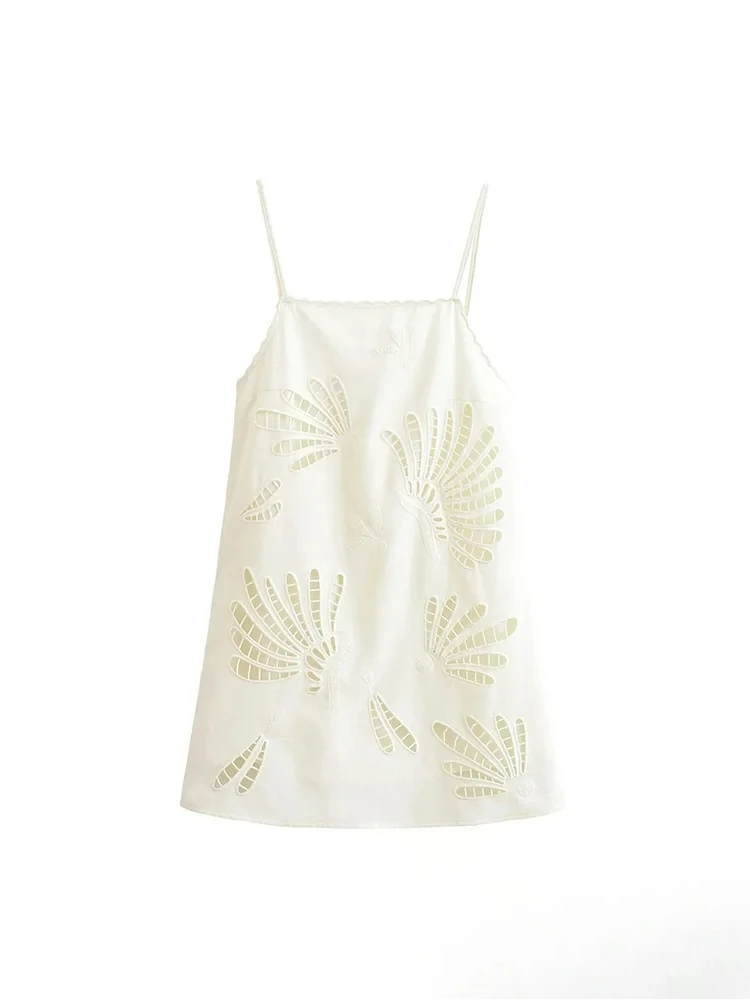 KONDALA-vestido Sexy y elegante para mujer, minivestido recto sin mangas con bordado calado, vestido de playa para vacaciones de verano 2025