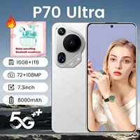 HOT 2025 New P70 Ultra Cell Phone 7.3 HD Screen SmartPhone 16G+1T 5G Dual Sim Celulares Android Unlocked 108MP 8000mAh Mobile