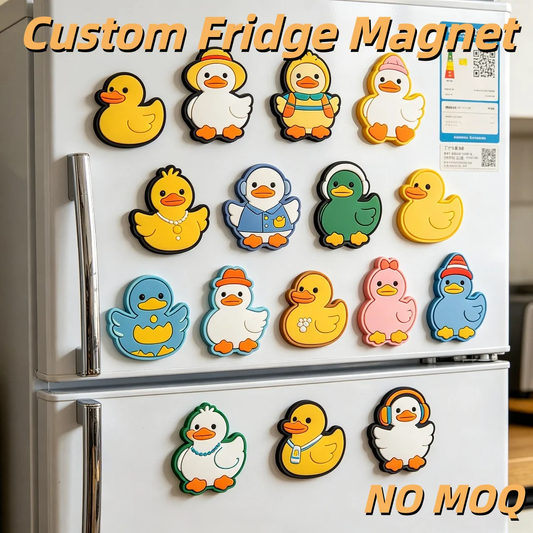Custom PVC Fridge Magnet Cute Cartoon Duck 3D Soft Rubber Refrigerator Magnets No MOQ Kids Kitchen Home Decor Gift