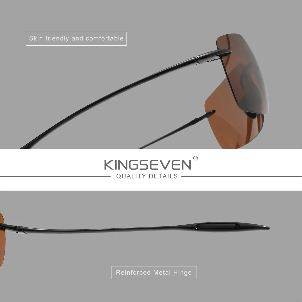 KINGSEVEN Rahmenlose, leichte Sonnenbrille für Damen und Herren, modische Fahr- und Angelbrille, polarisierte UV400-Brille, lässige Brille. – Detail 2