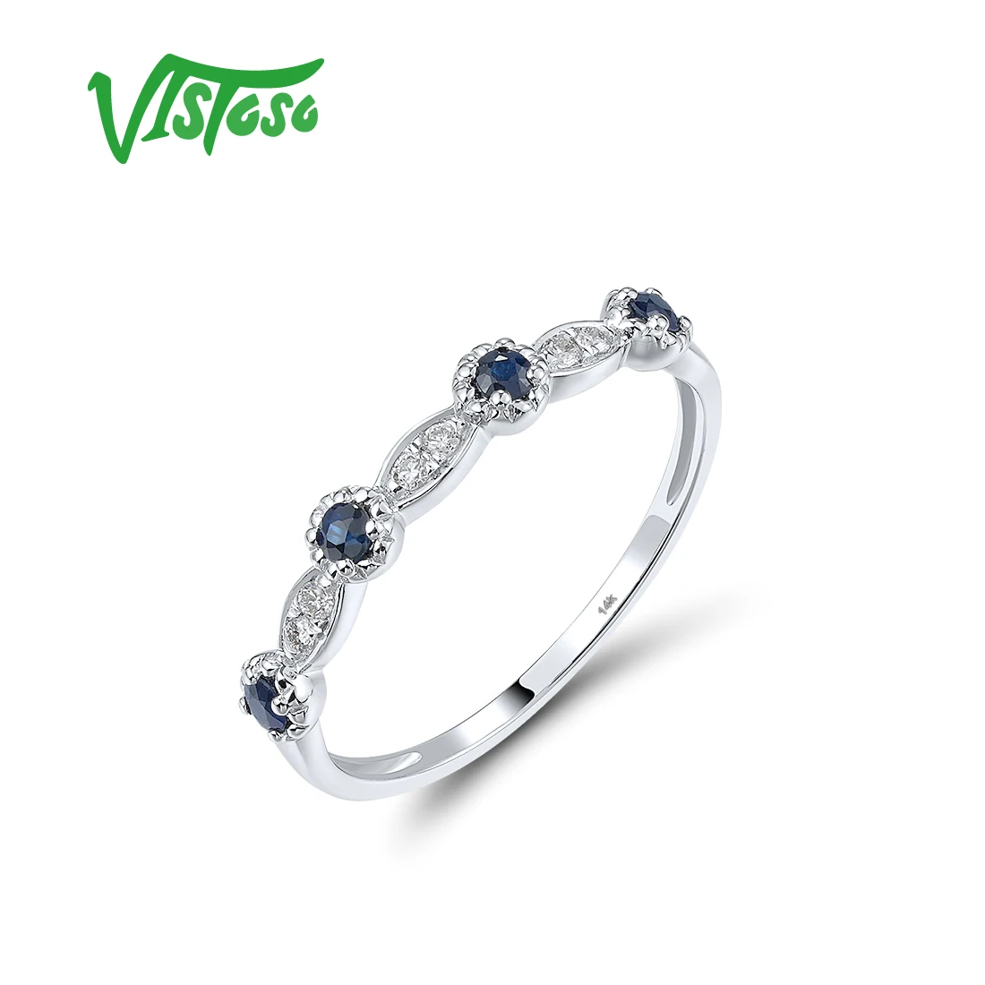 VISTOSO Real 14K 585 Yellow White Gold Ring For Women Sparkling Diamonds Sapphire Ruby Green Garnet Wedding Gifts Fine Jewelry