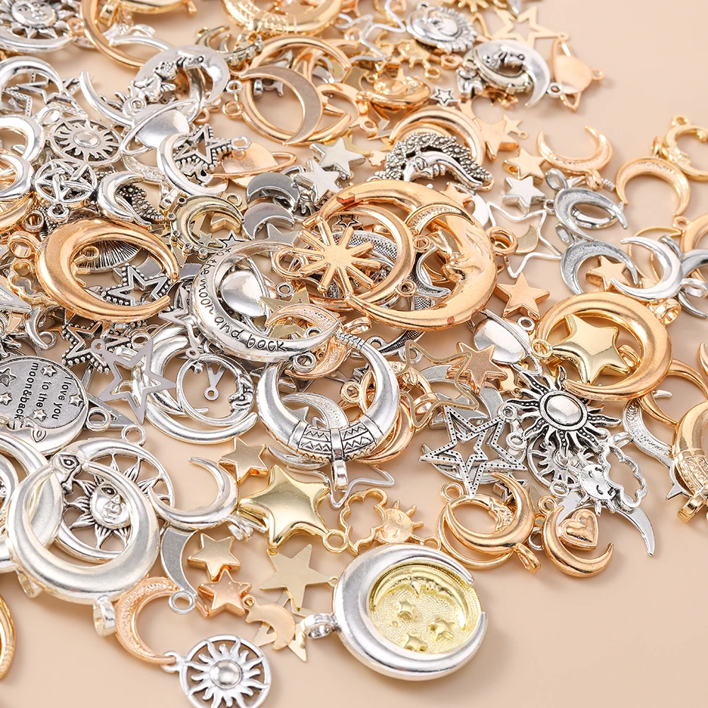 Leslie 10 Stück Gold Silber Farbe Metall Sonne Mond Stern Anhänger Legierung Charms DIY Schmuckherstellung Halsketten Armband Handarbeit Handwerk – Detail 6