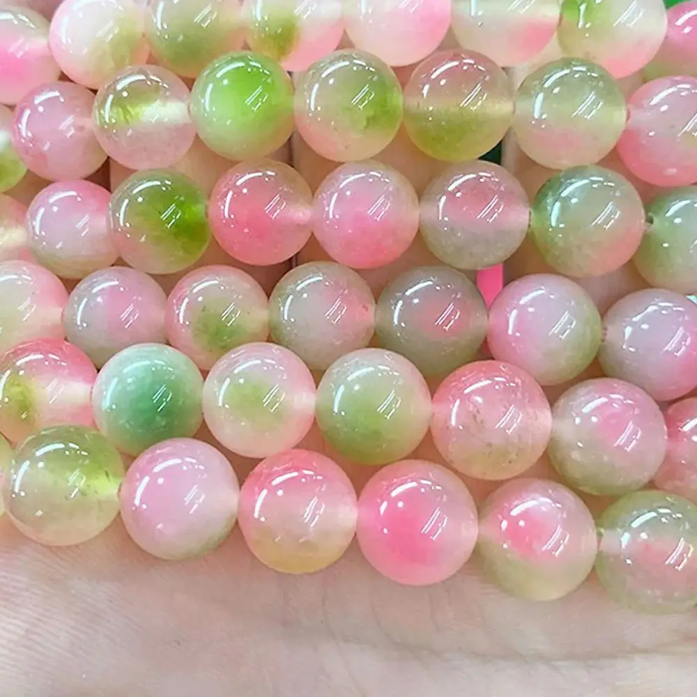 Peach Jade Marrow Chalcedony Natural stone pink green beads for Jewelry Making DIY Bracelets Accessories 15