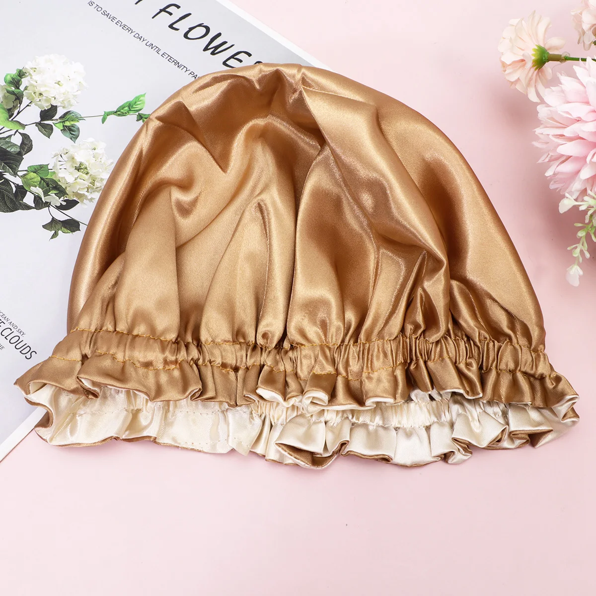 

Kids Satin Bathing Cap Lightweight Elastic Design Comfortable Home Face Wash Durable Hair Protection For Children