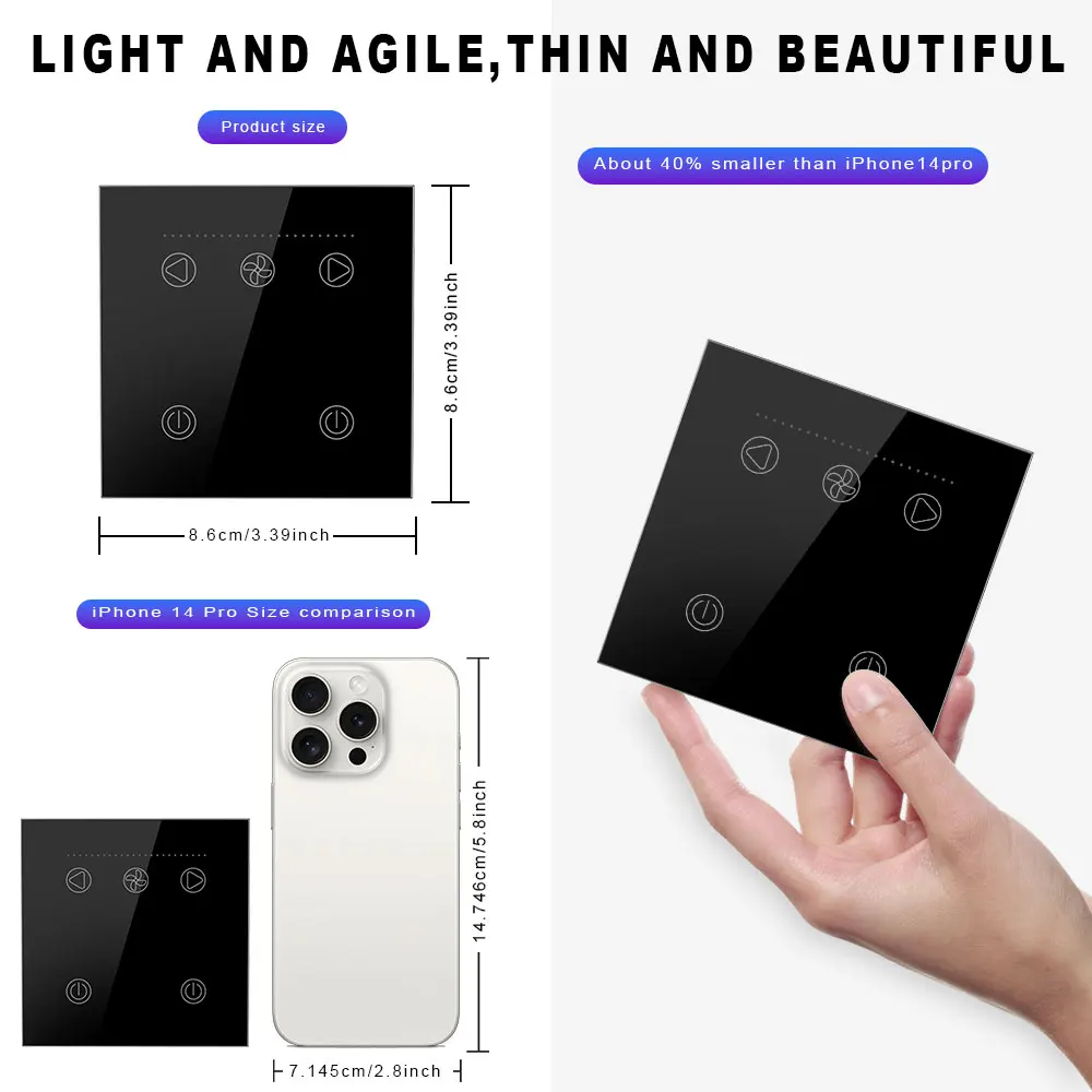WiFi Smart Switch for Ceiling Fan Light EU Standard Compatible with Alexa/Google Assistant White/Black image 5