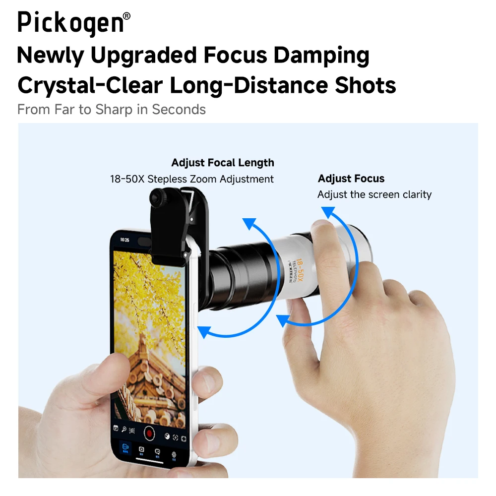 PICKOGEN Zoom Lens 18x-50x Telephoto Telescope Lenses Universal High Power Tele for Bird-watching Camping iPhone Android Phones