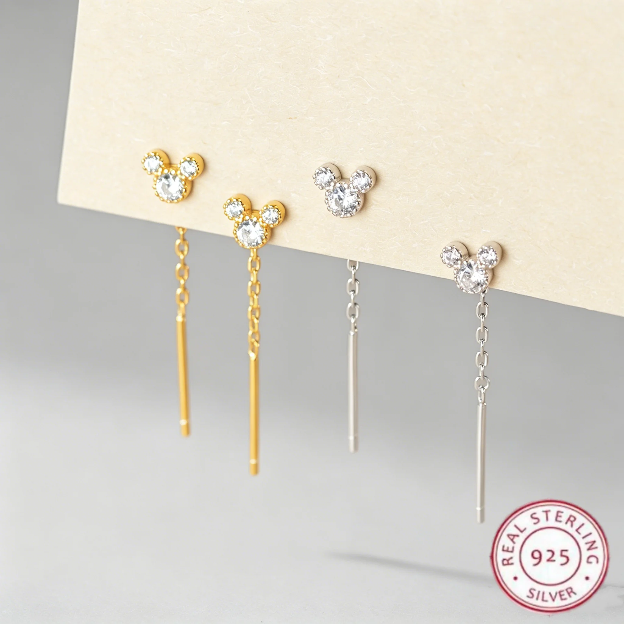 Real 925 Sterling Silver Earrings For Women Trendy Mouse Zircon Chain Earring Jewelry Prevent Allergy Party Gift Accessories