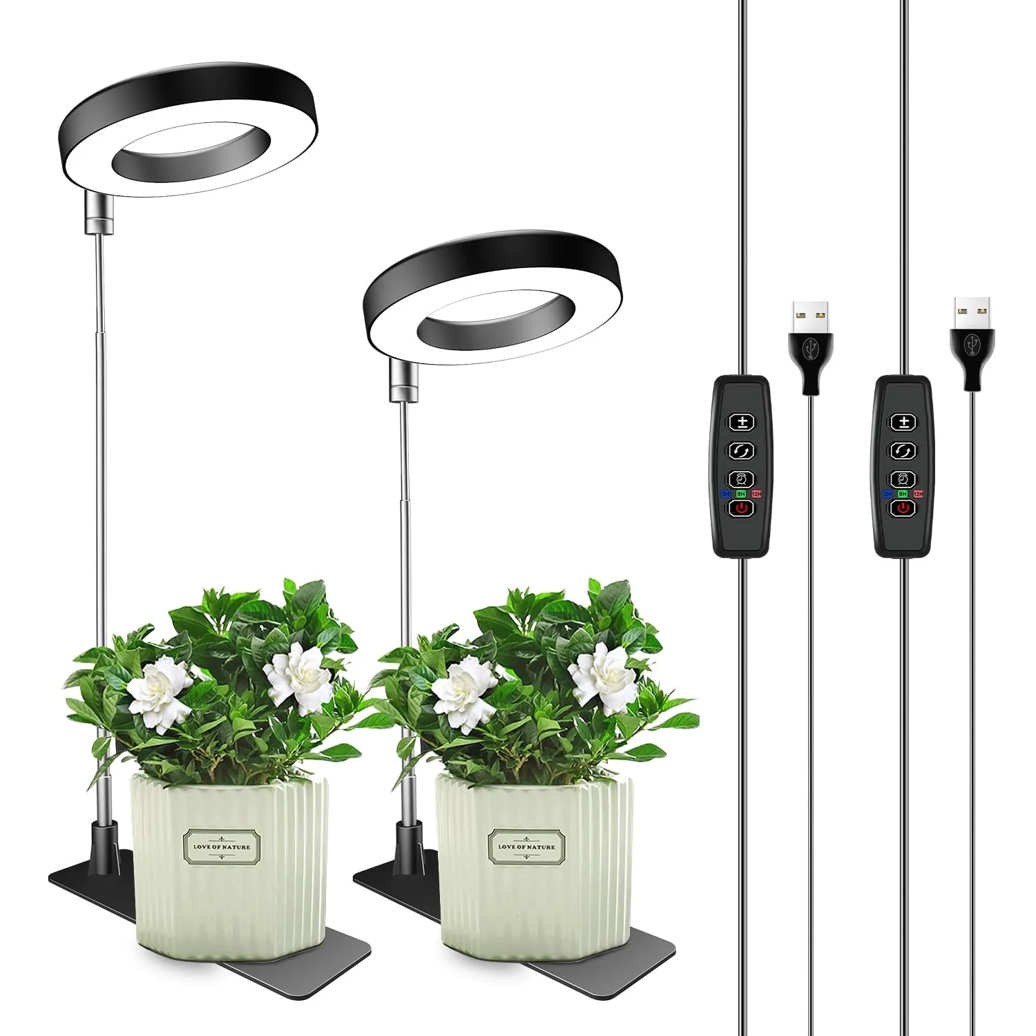 LED Ring Grow Lights, Full Spectrum Halo Growing Lamp with Stand Base 3/6/12H Timer, Black Plant Light for Small Indoor Growing