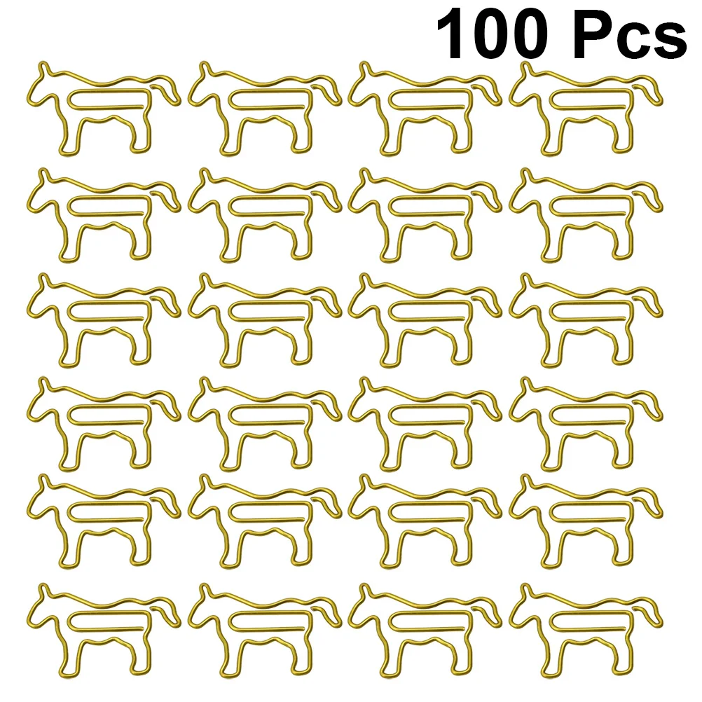 

100Pcs Horse Shaped Golden Paper Clips Creative Metal Clips with Strong Clamping Force for Home Office School Use