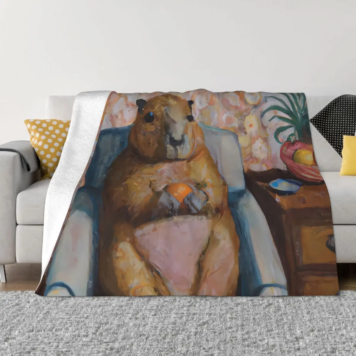 

Capybara Cute Animal Blanket Flannel Enjoying An Orange Cozy Soft FLeece Bedspread