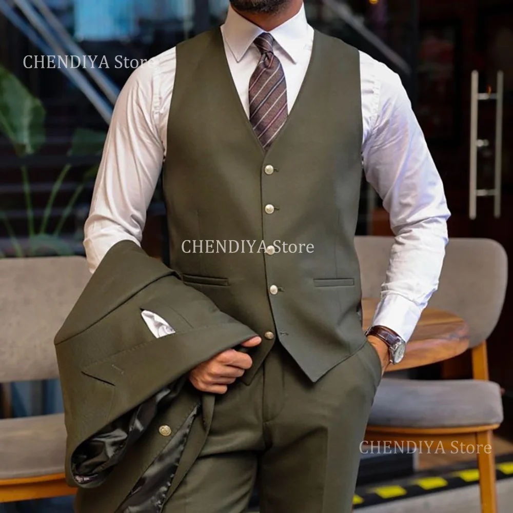 

Fashion Men's Suits Set 3 Piece Chic Peak Lapel Double Breasted Business Meeting Activity Male Formal Clothing Jacket Vest Pants
