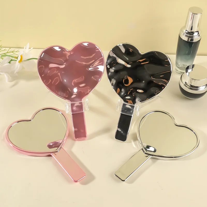 Miroir de maquillage portable haute définition pour filles, électroplaqué, ondulation de l'eau, cœur, déterminer, cosmétique, mignon, voyage