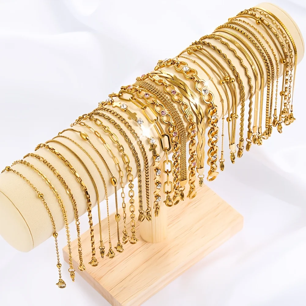Gold Plated Non Tarnish Stainless Steel Bracelet for Women Thin Link Chain Stackable Waterproof Colorfast Jewelry Gift