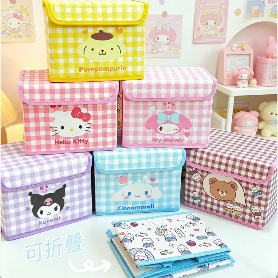 

Милый органайзер для хранения на рабочем столе Hello Kitty, Cinnamoroll, Kuromi: складной контейнер для игрушек, мелочей, нижнего белья, косметики и канцелярских принадлежностей