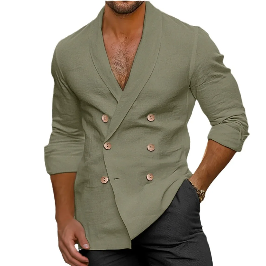 

Men's New Long Sleeve Solid Color Shirt with Shawl Collar for Spring and Autumn