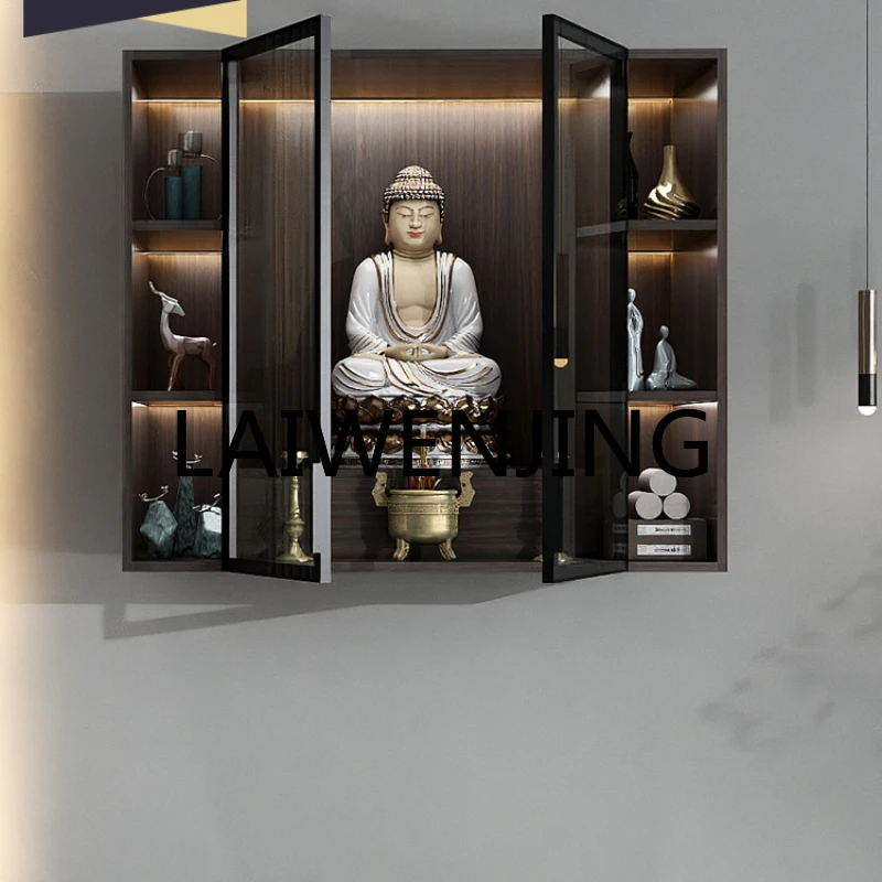 

RWJ Buddha Shrine Altar Wall-Mounted Glass Door God of Wealth Cabinet Worship Table Shrine Customization