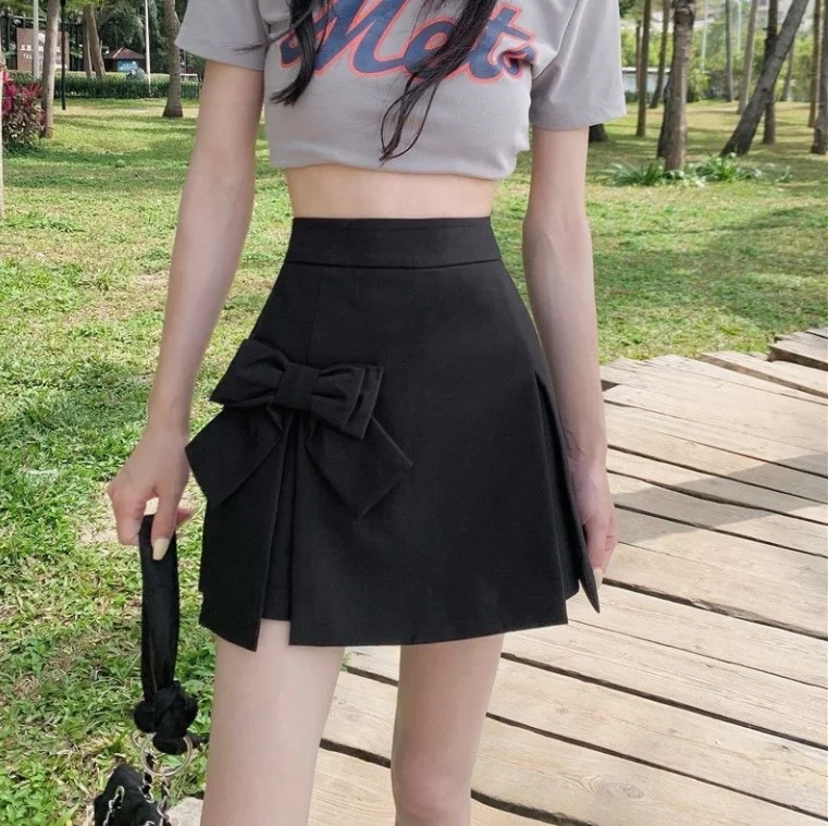 Bow Decoration Skirt Pants Temperament Short Skirt Half Body Skirt Pants Women's Summer Elegant Casual High Waisted Shorts