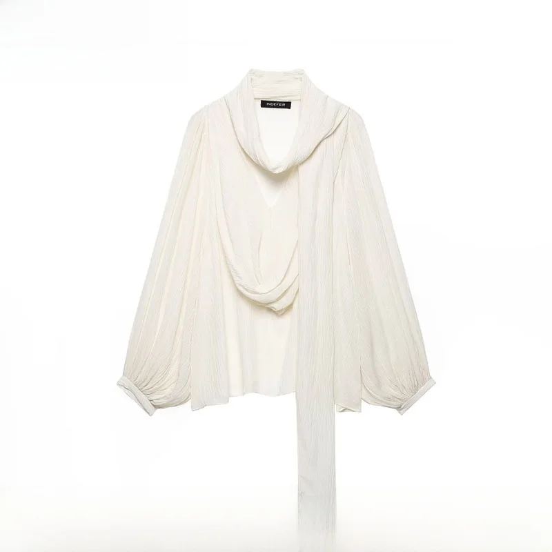 Early Autumn New Arrival Women's Fashion Simple Knot Decorated Shirt Stylish Versatile Polyester Fiber Long Sleeve