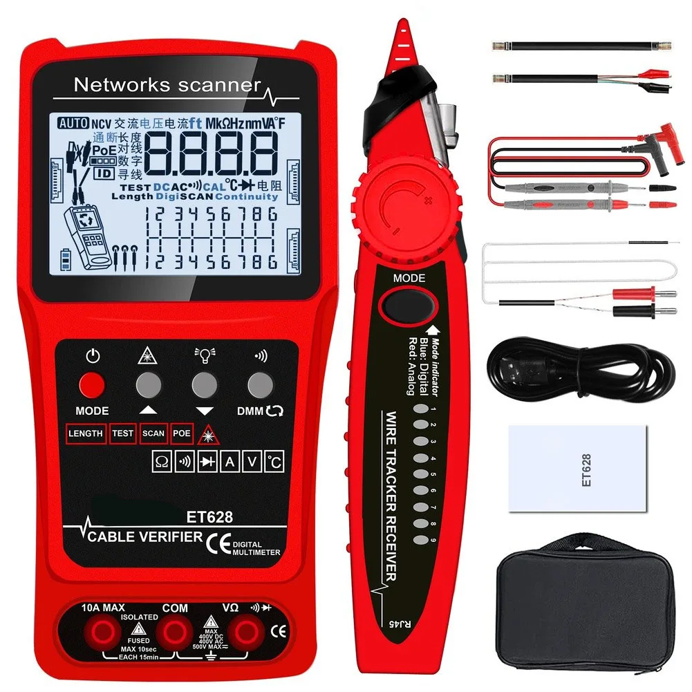 3-in-1 Multifunctional Network Cable Locator/Cable Tester/Line Finder, Fault Locator, Multimeter, PoE-Network Cable Trackers