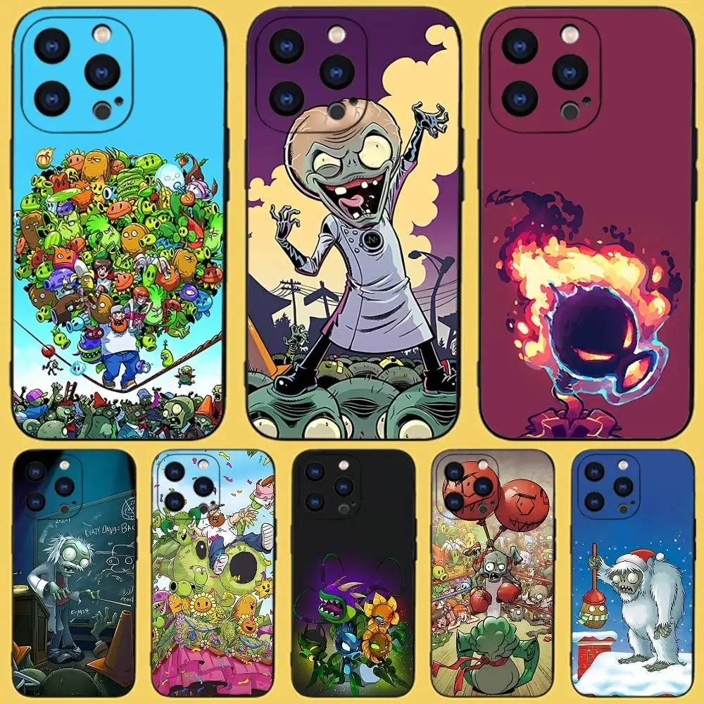 حافظة هاتف P-Plants vs Cool Z-Zombies لهاتف iPhone 17,16,15,14,13,12,11,Pro,Max,Plus,X,XS,SE4,E,Mini,Soft Black Case