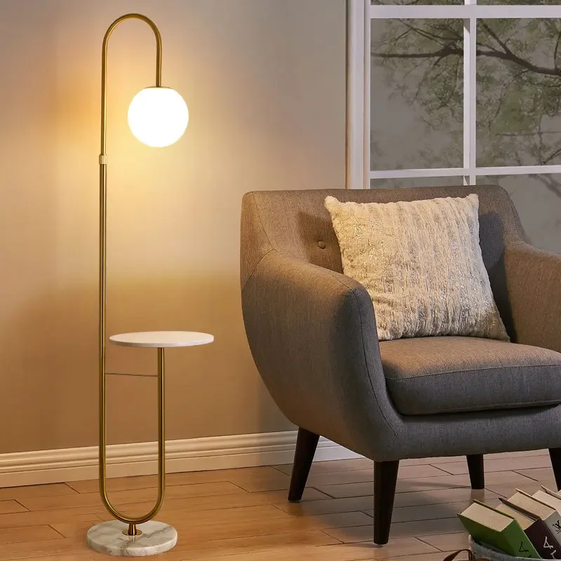 Modern LED Floor Lamp Gold Black with Round Table Home Decor Standing Lamp Living Room Sofa Marble Floor Lights for Tea Table