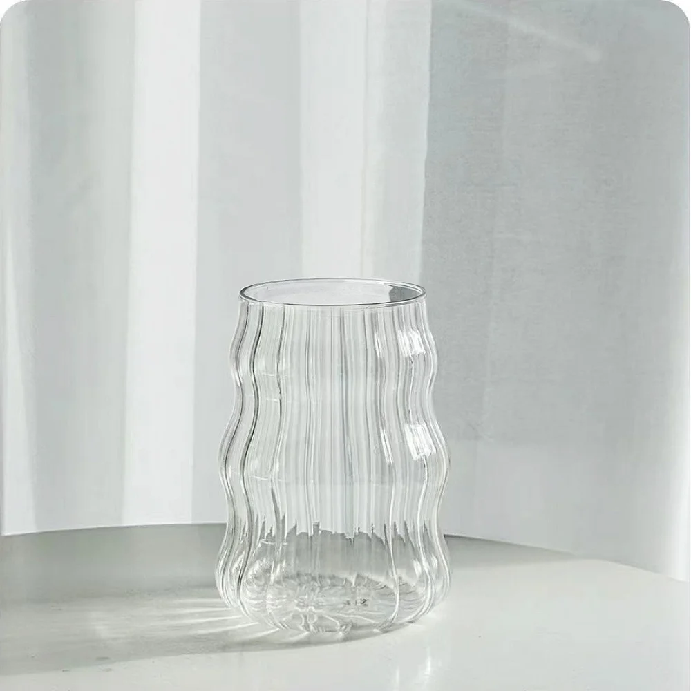 Paquete de 2 vasos de vidrio de burbujas estriados, vidrio de borosilicato hecho a mano, 16oz, vasos transparentes duraderos, aptos para lavavajillas, bebidas frías y calientes