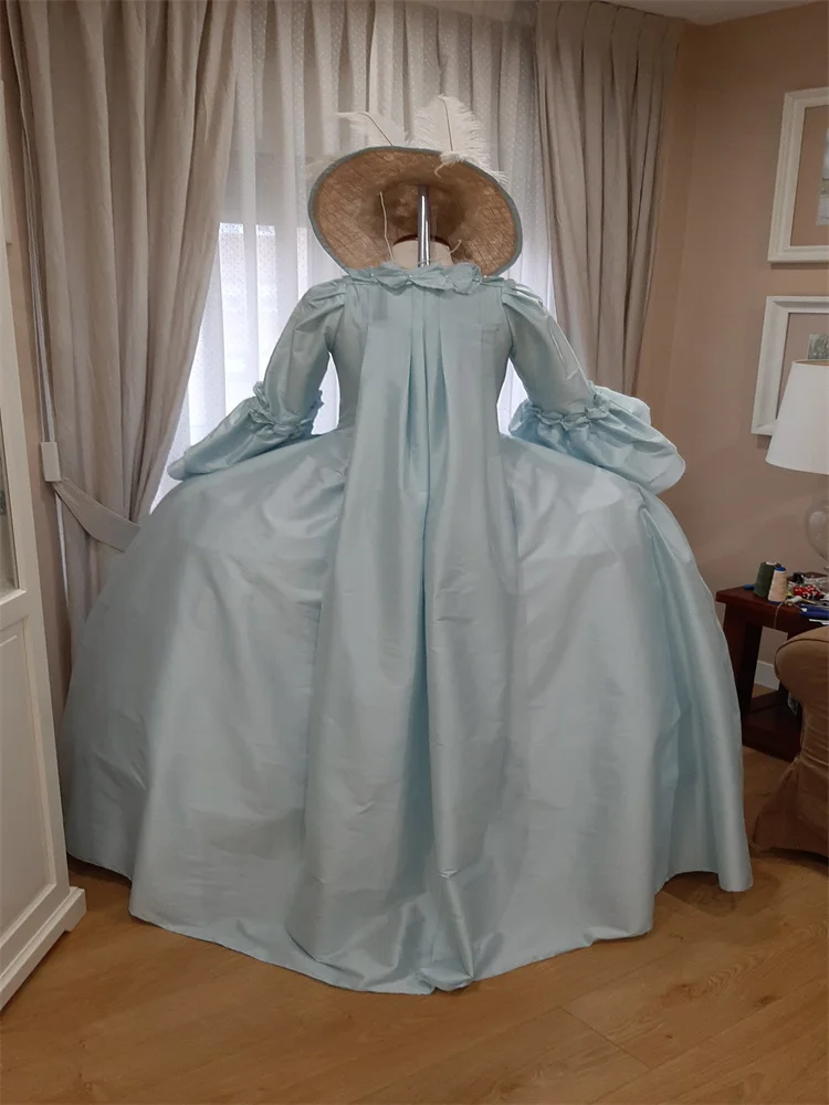 Fantasia vintage rococó azul do século 18, traje renascentista de baile, marie antoinette, vestido de baile barroco
