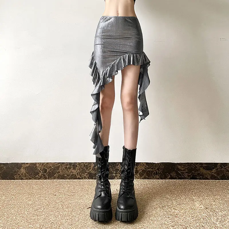 Skirt Irregular Ruffles Slimming And Slimming Gothic Black High Waist Punk A-Line Skirts Y2K Fashion Women Streetwear Mini Skirt