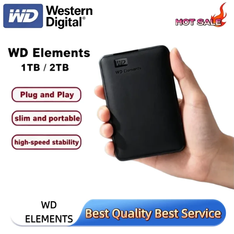 For WD Elements 2.5" External Portable Hard Drive Western Digital USB 3.0 1TB 2TB External HDD Hard Disk For Desktop PC Laptop