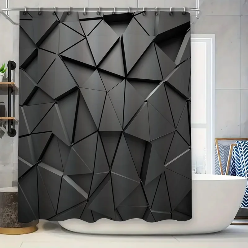 Modern Black Geometric Shower Curtain - Abstract Triangle Design for Contemporary Bathroom Décor, Waterproof & Easy Care