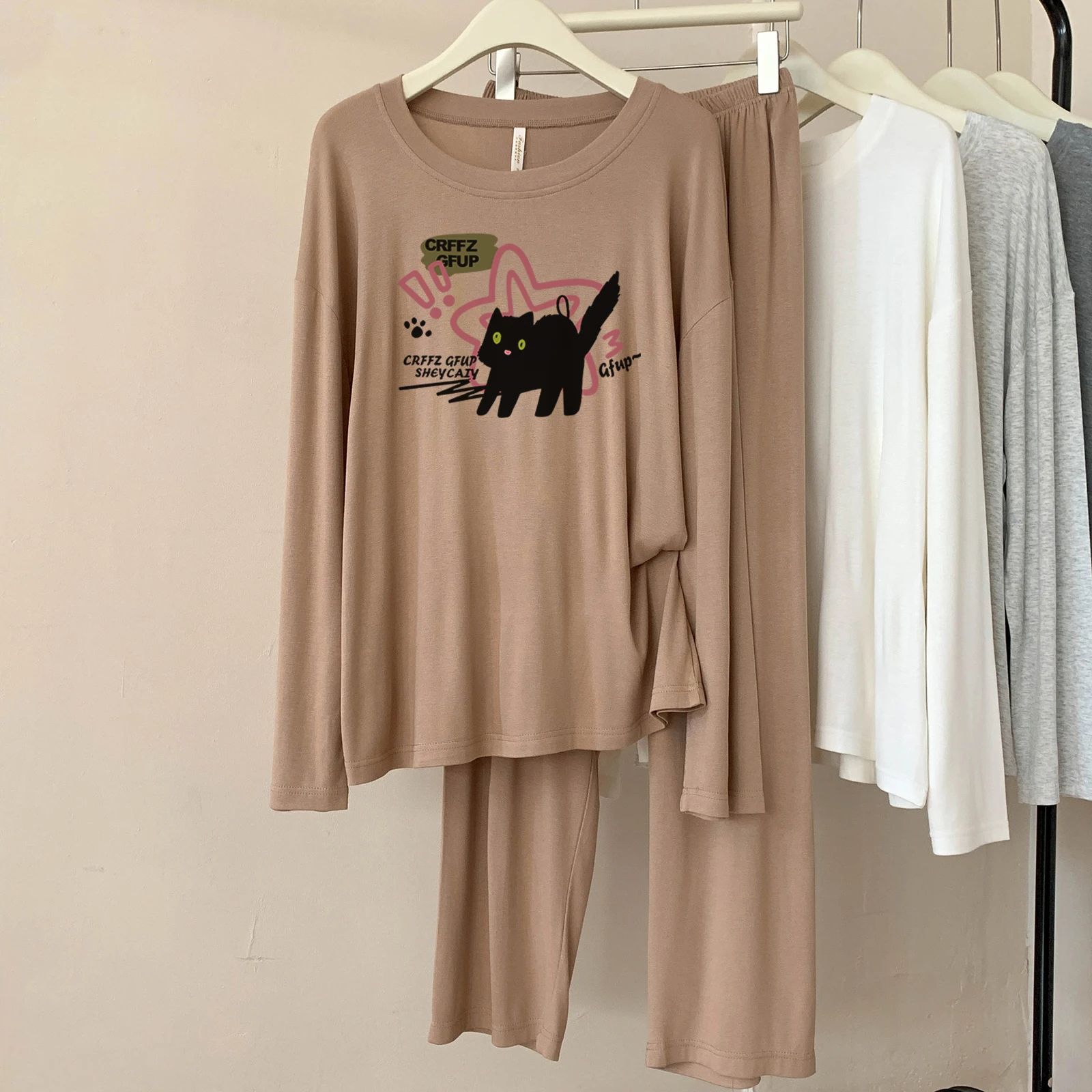 

5117-307 Modal Pajamas for Women, Spring and Autumn New Style, Casual, Simple, Solid Color, Round Neck, Long Sleeves, Comfortable